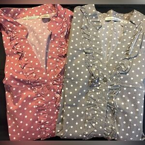 Chelsea Studio Pink and Gray Polka Dot Blouses